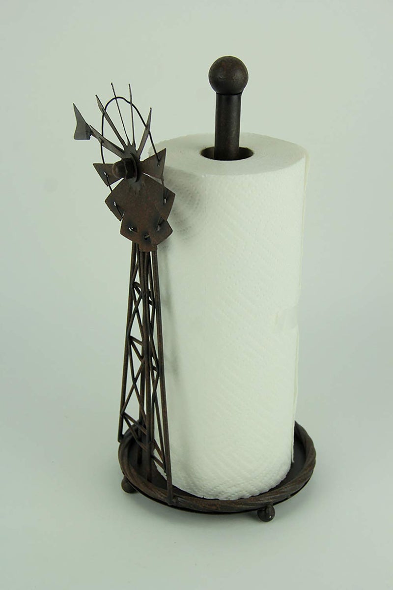 De Leon Collections Rustic Distressed Metal Art Windmill Paper Towel Holder Kitchen Table Decor - Image 2